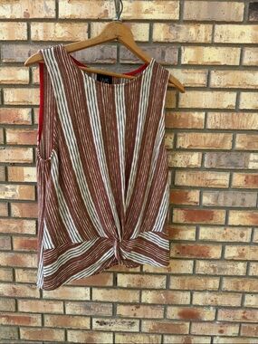 W5 Rust and White Striped Knot-Front Tank